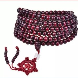 Boho Red Wooden Prayer Beads Bracelet Necklace